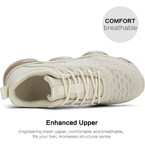 Women's Khaki Air Cushion Running Shoes Fashion Tennis Sneakers For Gym Fitness - Picture 5 of 7